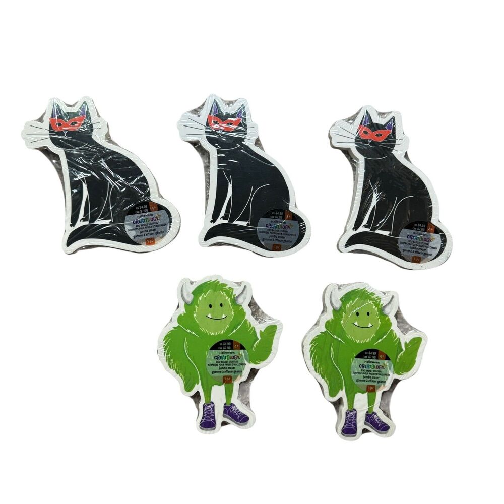 Halloween Jumbo Eraser by Creatology LOT of 5 Monster Black Cat Basket Stuffers